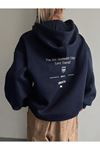 Growth Sweatshirt - Lacivert Baskılı Oversize Kalın Kışlık Kapüşonlu