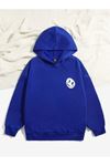 You Must Believe Sweatshirt - Saks Mavi Baskılı Oversize Kapüşonlu