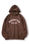 Kadın Kahverengi Manhattan Baskılı Oversize Kapşonlu Sweatshirt