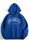 Los Angeles California Sweatshirt - Sax Mavi Baskılı Oversize Kapüşonlu