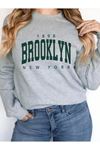 1898 Brooklyn Sweatshirt - Gri Baskılı Oversize Kalın Kışlık Bisiklet Yaka