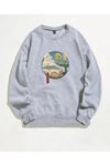 Anime Toroto Tasarım Sweatshirt - Gri Baskılı Oversize Kalın Kışlık Bisiklet Yaka