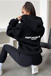 Nothing Is Impossible Hırka - Siyah Baskılı Oversize Kapüşonlu