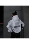 Mood The Label Sweatshirt - Beyaz Baskılı Oversize Kalın Kışlık Kapüşonlu
