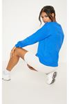 Düz Basic Sweatshirt - Sax Mavi Uzun Kol Oversize Bisiklet Yaka