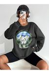 Hiking Club 1990 Sweatshirt - Füme Baskılı Oversize Bisiklet Yaka