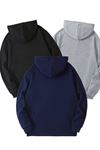 3'Lü Düz Basic Kalın Kışlık Sweatshirt - Siyah Gri Lacivert Oversize Kapüşonlu