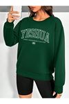 Yeshua Sweatshirt - Yeşil Baskılı Oversize Kalın Kışlık Bisiklet Yaka