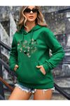 Kadın Kalp Baskılı Oversize Kapşonlu Sweatshirt