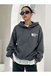 Effect Sweatshirt - Füme Baskılı Oversize Kapüşonlu
