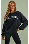 California Letter Sweatshirt - Siyah Baskılı Oversize Bisiklet Yaka