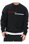 Unisex Oversize Paris Çizgi Baskı Bisiklet Yaka Siyah Sweatshirt