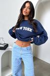 Thatsofetch New York Sweatshirt - Lacivert Baskılı Oversize Bisiklet Yaka