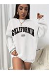 California 1998 Sweatshirt - Beyaz Baskılı Oversize Bisiklet Yaka