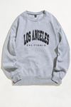 Los Angeles Yazı Tasarım Sweatshirt - Gri Baskılı Oversize Kalın Kışlık Bisiklet Yaka