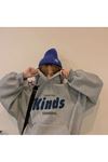 Kinds General Sweatshirt - Gri Baskılı Oversize Kapüşonlu