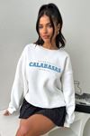 Calabasas Sweatshirt - Beyaz Baskılı Oversize Bisiklet Yaka