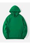 Düz Basic Kalın Kışlık Sweatshirt - Nefti Yeşil Oversize Kapüşonlu