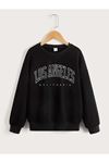 Los Angeles Sweatshirt - Siyah Baskılı Oversize Bisiklet Yaka
