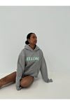 Ellore Australia Sweatshirt - Gri Baskılı Oversize Kapüşonlu