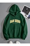 San Diego Sweatshirt - Yeşil Baskılı Oversize Kapüşonlu