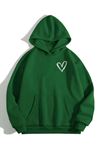Minimal Kalp Sweatshirt - Yeşil Baskılı Oversize Kapüşonlu