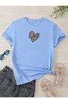 Hamile Gebe T-shirt Mama Kalp Baskılı - Bebe Mavisi Bisiklet Yaka Oversize Tişört