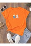 Hamile Gebe T-shirt Çocuklar Baskılı - Turuncu Bisiklet Yaka Oversize Tişört