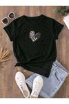 Hamile Gebe T-shirt Mama Kalp Baskılı - Siyah Bisiklet Yaka Oversize Tişört