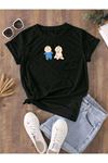 Hamile Gebe T-shirt Çocuklar Baskılı - Siyah Bisiklet Yaka Oversize Tişört