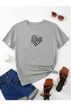 Hamile Gebe T-shirt Mama Kalp Baskılı - Gri Bisiklet Yaka Oversize Tişört