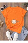 Hamile Gebe T-shirt Bebek Fermuar Baskılı - Turuncu Bisiklet Yaka Oversize Tişört