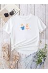 Hamile Gebe T-shirt Çocuklar Baskılı - Beyaz Bisiklet Yaka Oversize Tişört