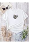 Hamile Gebe T-shirt Mama Kalp Baskılı - Beyaz Bisiklet Yaka Oversize Tişört