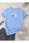 Hamile Gebe T-shirt Çocuklar Baskılı - Bebe Mavisi Bisiklet Yaka Oversize Tişört