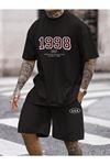 1998 Usa T-shirt Şort - Siyah Alt Üst Kombin Şort Tişört Takım Baskılı Oversize Bisiklet Yaka