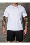 Freedom Yaka T-shirt Şort - Beyaz Siyah Alt Üst Takım Şort Tişört Kombin Baskılı Bisiklet Yaka