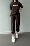 Thatssofetch T-Shirt Eşofman Altı Jogger - Kahve Baskı Alt Üst Eşofman Takımı Oversize Bisiklet Yaka