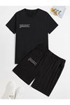 Hope You T-shirt Şort - Siyah Alt Üst Kombin Şort Tişört Takım Baskılı Oversize Bisiklet Yaka