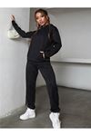 Basic Düz Eşofman Takımı Sweatshirt Jogger - Siyah Oversize Şardonlu Kapüşonlu