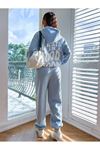 Mood Eşofman Takımı Sweatshirt Jogger - Bebe Mavi Baskılı Oversize Şardonlu Kapüşonlu