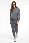Düz Basic Eşofman Takımı Sweatshirt Jogger - Füme Oversize Şardonlu Kapüşonlu