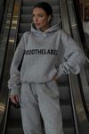 Mood The Label Kışlık Eşofman Takımı - Gri Baskılı Kapüşonlu Oversize Şardonlu