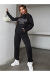 Michigan 1975 Eşofman Takımı Sweatshirt Jogger - Siyah Baskılı Oversize Şardonlu Kapüşonlu