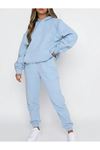 Basic Düz Eşofman Takımı Sweatshirt Jogger - Bebe Mavi Oversize Şardonlu Kapüşonlu