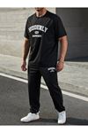 Erkek Siyah Eşofman Tişört Takımı Oversize Unisex