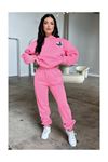 Kelebek Kışlık Eşofman Takımı Pembe Baskılı Kapüşonlu Oversize