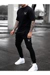 The Eagle Logo T-shirt Eşofman Alt Jogger- Siyah Baskı Alt Üst Eşofman Takım Oversize Bisiklet Yaka
