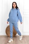 Düz Basic Eşofman Takımı Sweatshirt Jogger - Bebe Mavisi Oversize Şardonlu Kapüşonlu