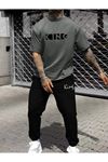 Erkek Siyah Eşofman&füme Tişört Takımı Kıng Baskılı Oversize Unisex